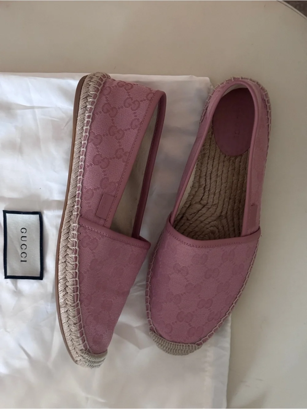 Gucci Pink Canvas Monogram Espadrille Flats